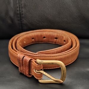 Coach 100% Tan Leather Belt with Brass Buckle 7 Adjustable Loops
